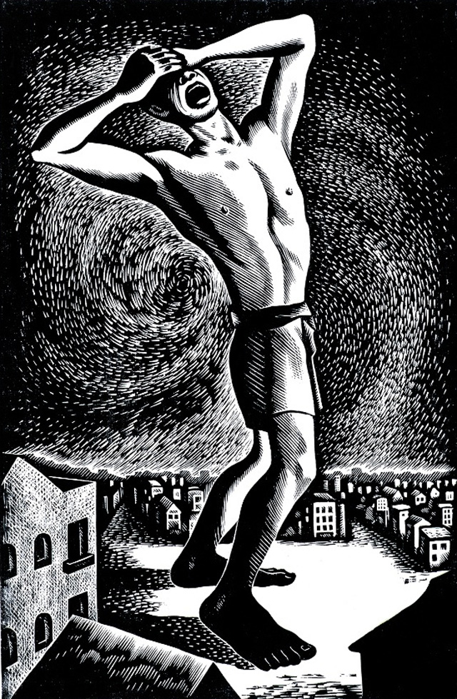 "Продающий кровь", 1948, Гонконг. Художник изображает человека, вынужденного ради куса хлеба продавать свою кровь.