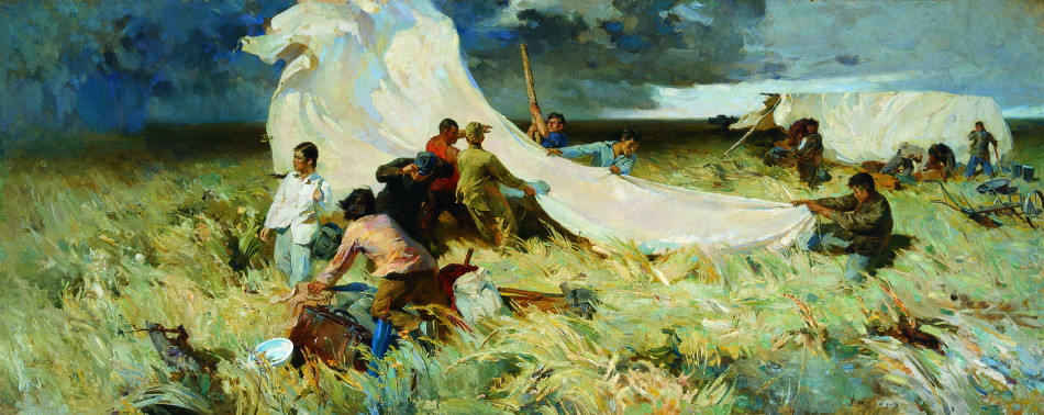 Дипломная работа Чжань Цзяньцзюня "起家", масло, 1957 г.