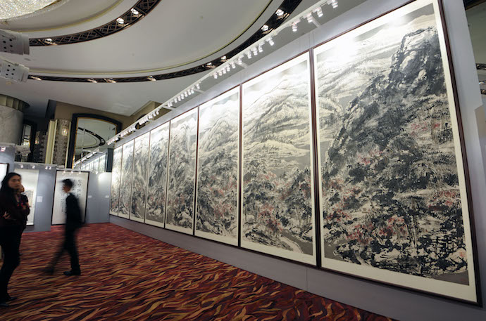 Titled "The Grand Snowing Mountainous Jiangnan Landscape." Completed in 2013 by Cui Ruzhuo sold for an auction record for living Asian artist of $30 million. Source: Poly Auction Hong Kong via Bloomberg.