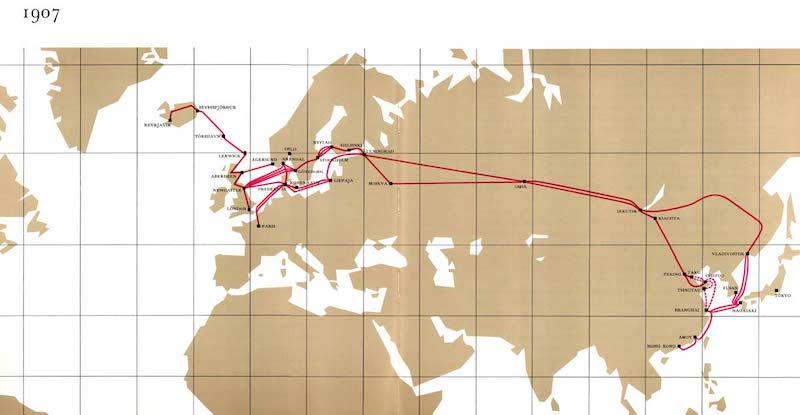 Карта телеграфной сети Северного общества в 1907 году. Источник: atlantic-cable.com
