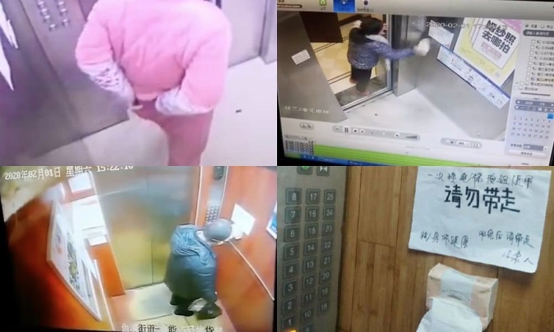 Записи камер наблюдения в лифтах. Источник: What's on Weibo